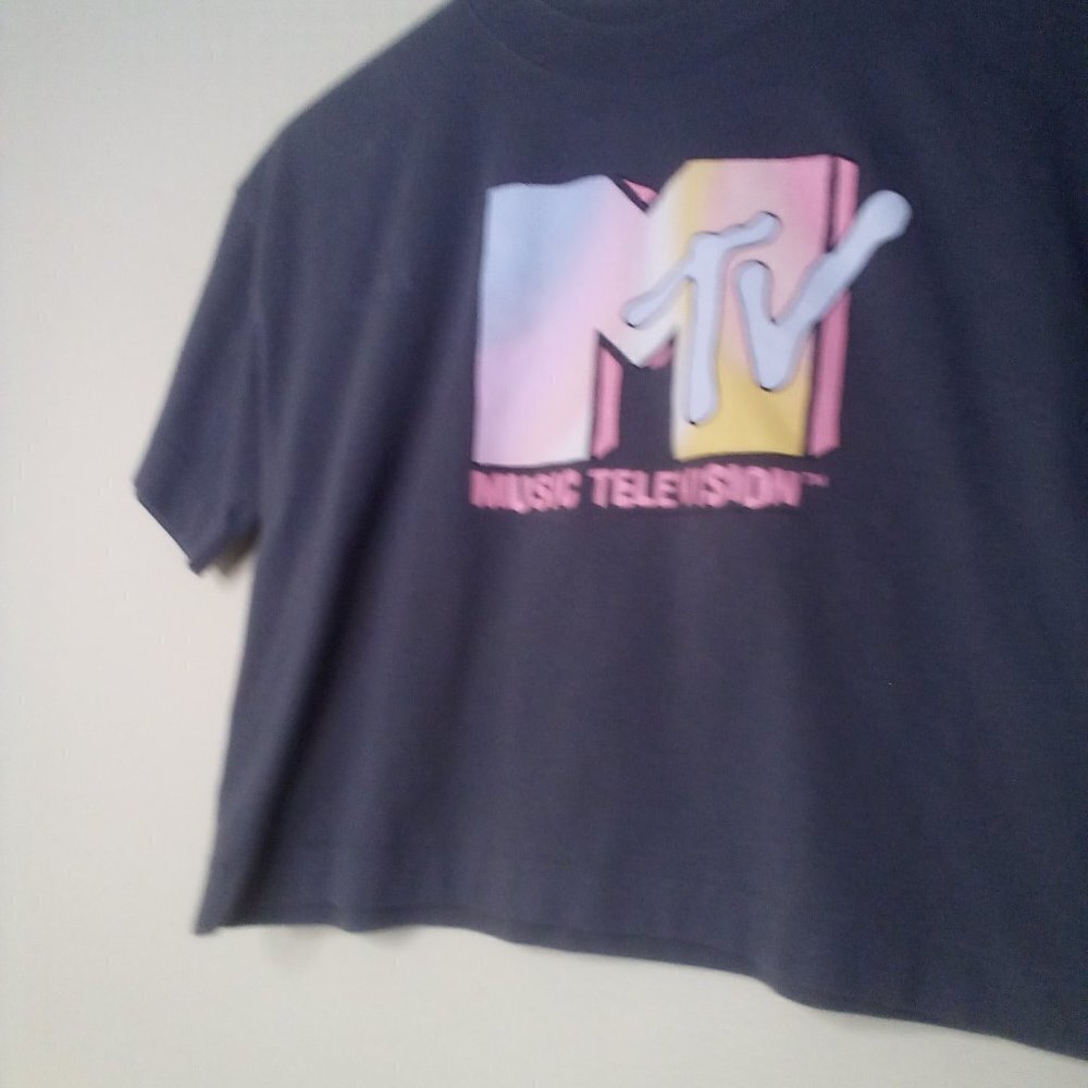 Gap Teen Cropped Shirt Juniors L Short Sleeve MTV Logo Gray - Picture 6 of 13